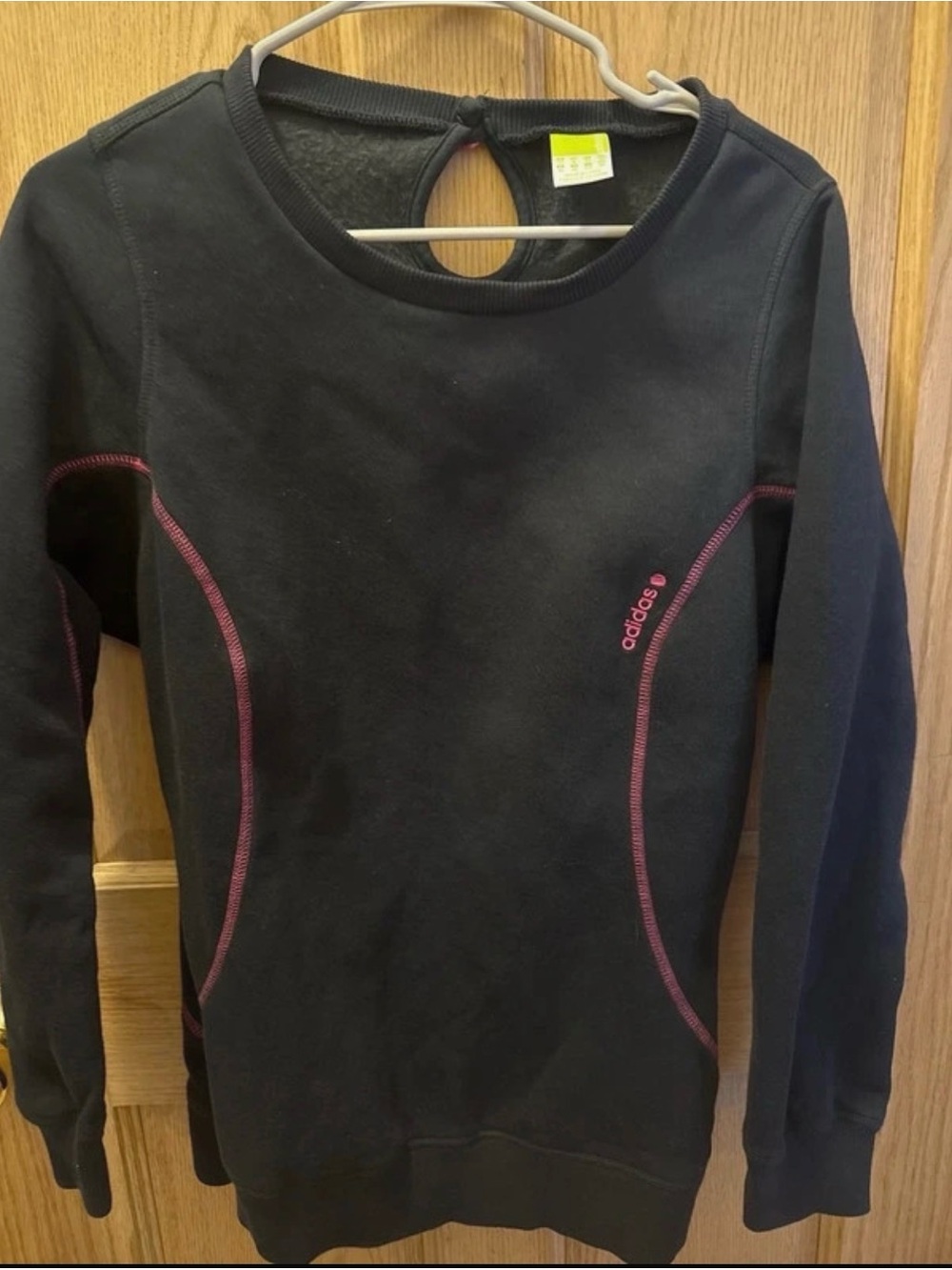 adidas Black Crewneck Sweater with Pink Contrast Stitching